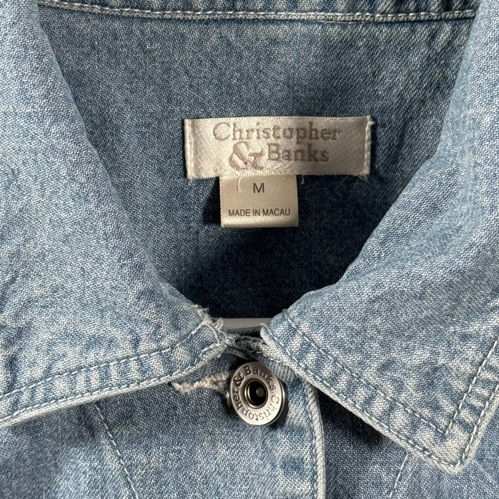 Christopher & Banks Denim Jacket Women's Medium Blue Light Wash Striped Trim - Picture 2 of 11